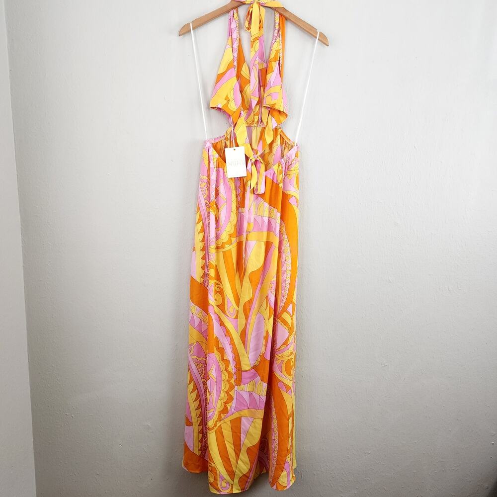 Show Me Your Mumu Marisol Maxi Dress Pink Orange Cutout Halter - M NWT Resort - Picture 10 of 15
